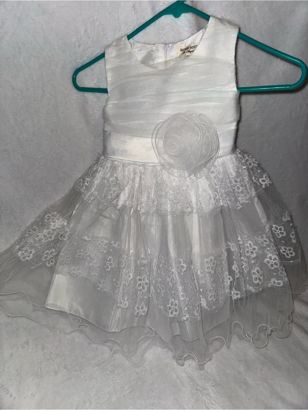 Toddler White Floral Lace Tulle Party Dress with Rosette